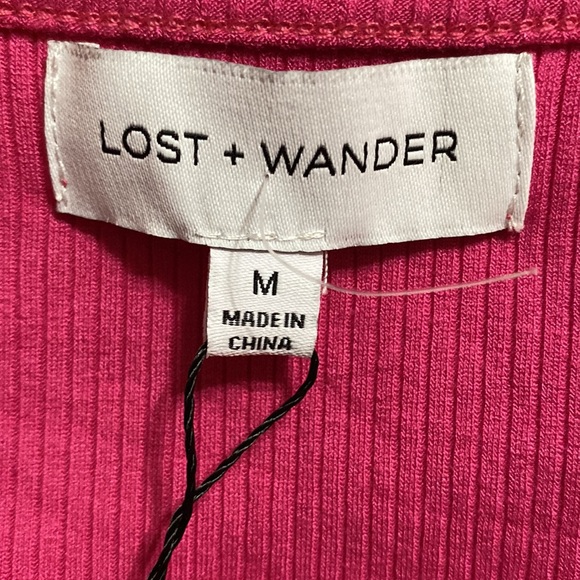 Lost and Wander Crop Ribbed Hot Pink Top M - Picture 2 of 7